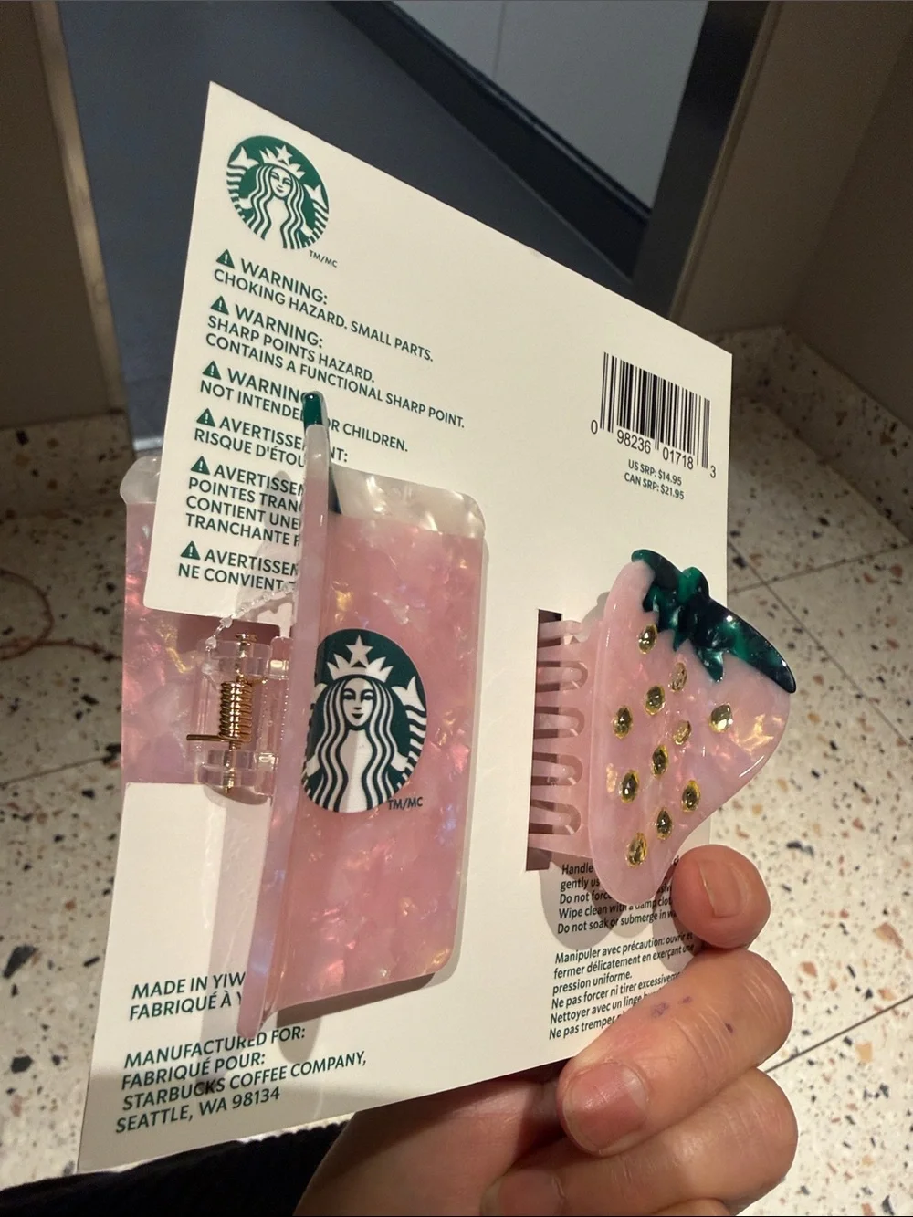 Starbucks Pink Strawberry & Cup Resin Hair Clips - Set of 2